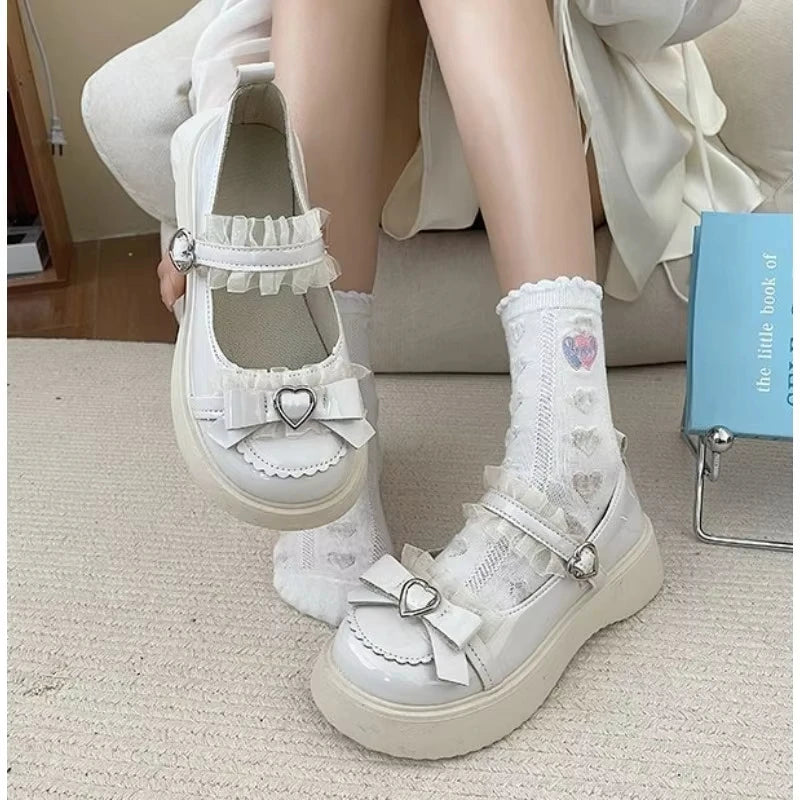 Zapatos de Cuero Mary Jane para Mujer, Primavera-Verano 2026, Color Sólido, Hebilla con Lazo de Mariposa, Plataforma, Punta Redonda, Estilo Casual JK Loli