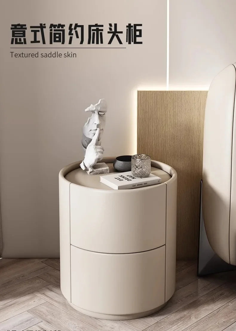 Gabinete lateral para sofá de sala de estar, mesita de noche redonda creativa de madera maciza, nuevo gabinete de almacenamiento para dormitorio pequeño y moderno y sencillo