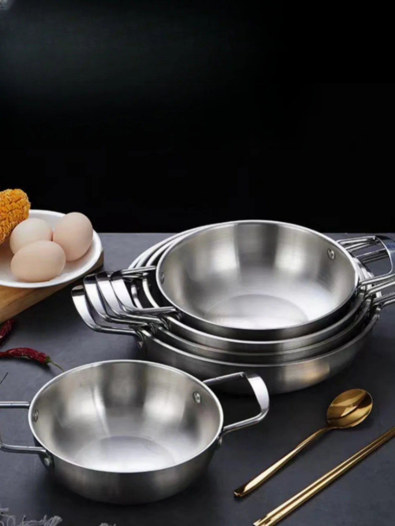 Utensilios de cocina de acero inoxidable, cacerola, ollas secas con mango, cocina casera, cacerola de Paella, olla de arroz para mariscos, platos para aperitivos de Picnic