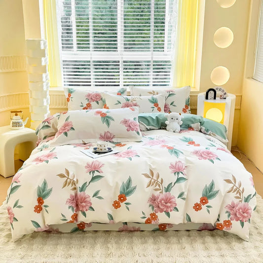 Juego de fundas de edredón 100% de algodón, ropa de cama con estampado de flores, suave y agradable para la piel, 1 unidad, 2 fundas de almohada, 3 unidades