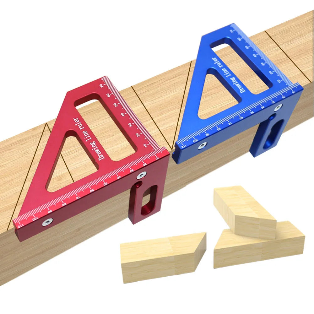 Transportador cuadrado de carpintero, regla triangular de inglete de aluminio, multiángulo 3D, regla de medición de diseño de 45/90 grados