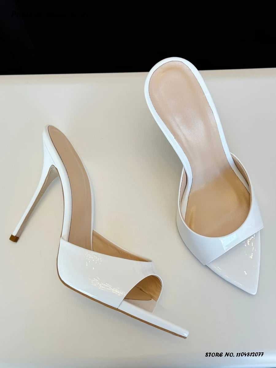Tacones de aguja sexis de 12cm para mujer, moda de verano para actividades al aire libre, zapatillas modernas con punta abierta y puntiaguda, tacones finos