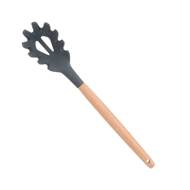 Utensilios de cocina de silicona con mango multifunción de madera, espátula antiadherente, cucharón, batidor de huevos, pala, rosa, nuevo
