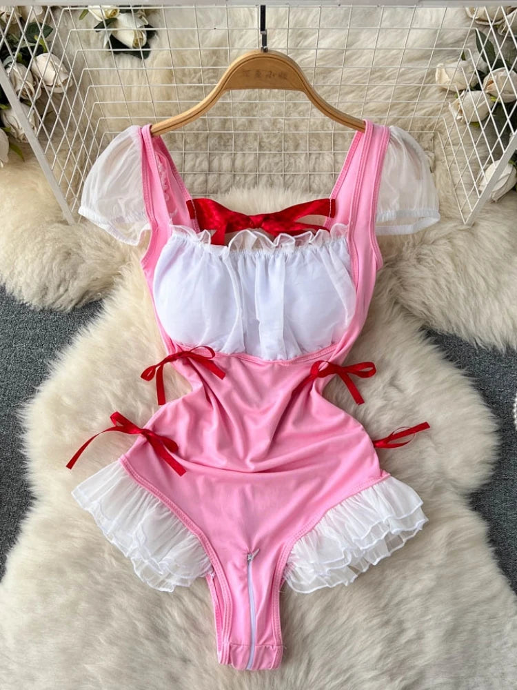 Ropa de dormir para fiesta de San Valentín, Catsuits combinados, peleles de tiras de malla eróticos íntimos ajustados, monos de mujer, lencería, conjuntos sexys