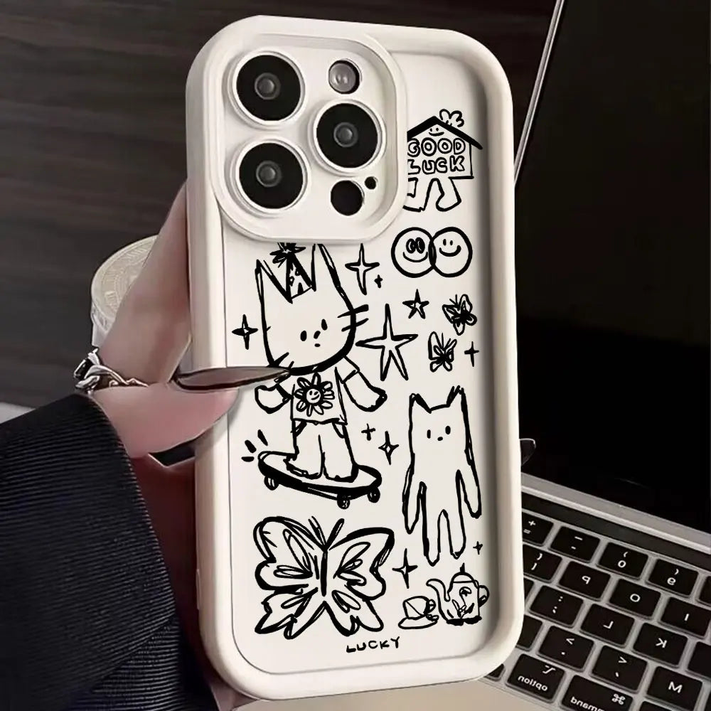 Funda de teléfono con dibujo de gatito negro para Xiaomi Redmi Note 13, 12s, 12, 11, 10, 9s, 9, 8, 7 Pro Plus, 4G, 5G, funda trasera suave de TPU