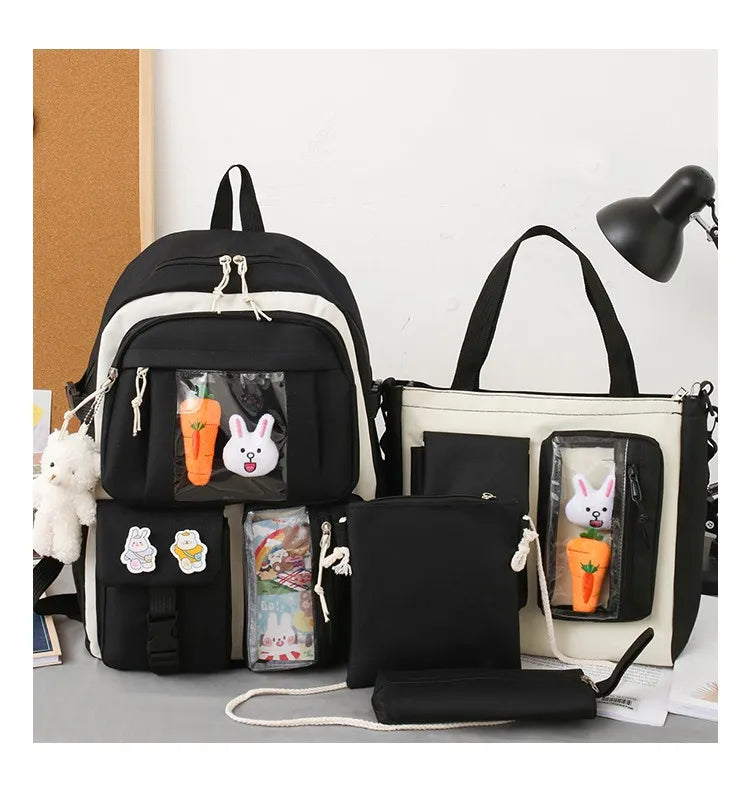 Mochila escolar Kawaii para niños y niñas, conjunto de 4 piezas, mochilas escolares para adolescentes y niñas