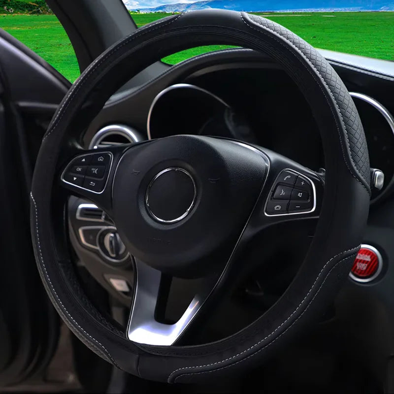 Coche en relieve tridimensional de cuero Artificial sin anillo interior cubierta de volante piezas de automóvil para 14,5-15 pulgadas