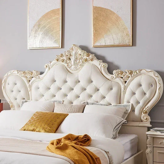 Cama nórdica Vintage de lujo, Cama Master Queen King moderna Regale, dormitorio de madera, Cama segura antigua de cuero, muebles de moda tamaño Queen