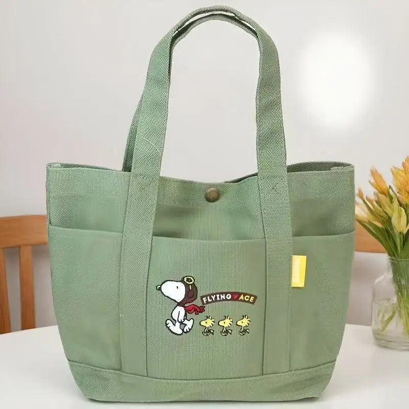 Bolso de Mano de Lona con Diseño de Snoopy, Estilo Kawaii, para Chicas, de Gran Capacidad, Simple, de Nailon