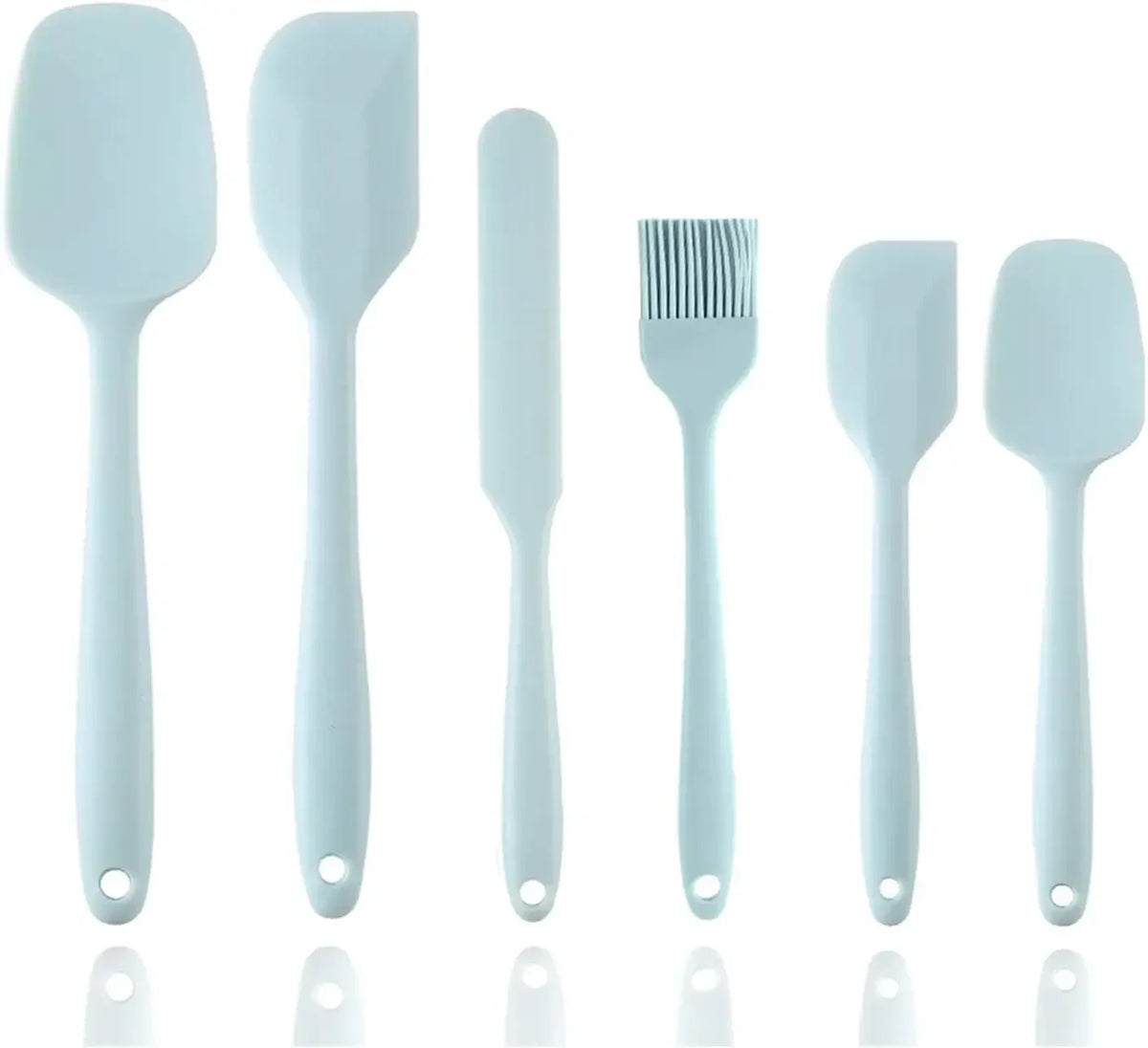 Juego de utensilios de cocina de silicona de 6 piezas, espátula integrada color crema, cepillo para aceite, juego de espátulas de diferentes tamaños