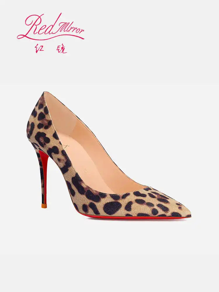 Elegantes Zapatos de Tacón para Mujer, Marca de Lujo, Estampado de Leopardo, Tendencia 2026, Tacones Rojos Brillantes, Punta en Pico, Zapatos de Fiesta para Mujer, 8cm