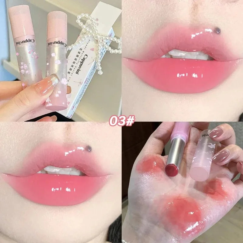 Brillo Labial Sólido Efecto Espejo, Tubo Redondo, Hidratante y Duradero, Tinte Natural Nude Melocotón, Maquillaje Labial en Gel