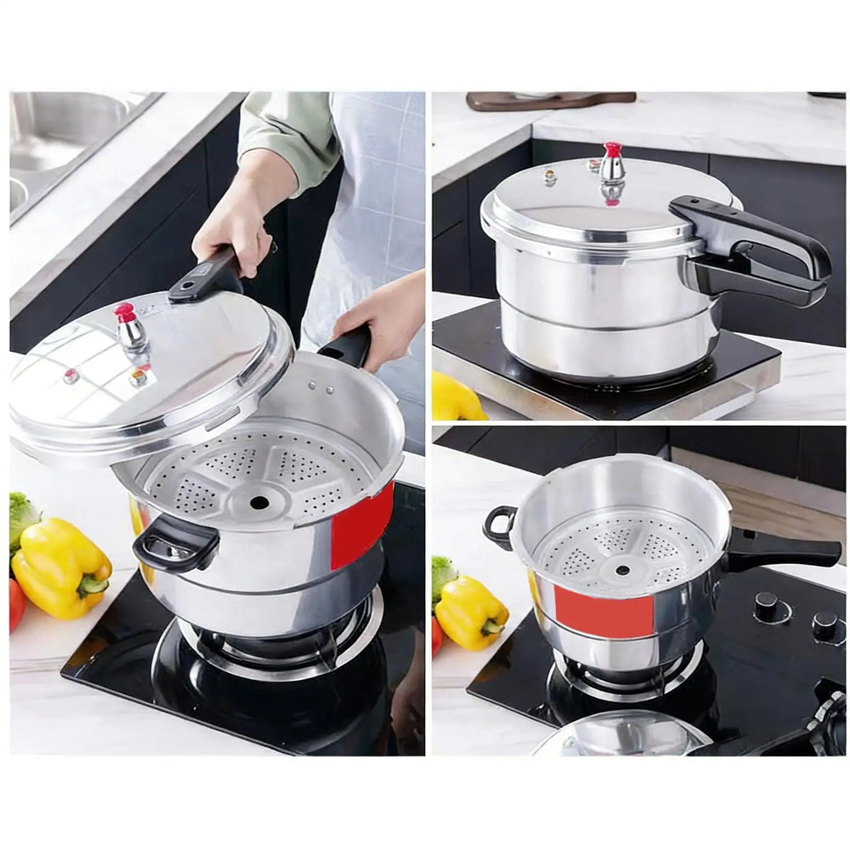 Olla a Presión de Acero Inoxidable de 7L con Rejilla para Cocinar al Vapor, Apta para Estufas Eléctricas y de Gas, Ahorra Energía, Utensilios de Cocina Seguros