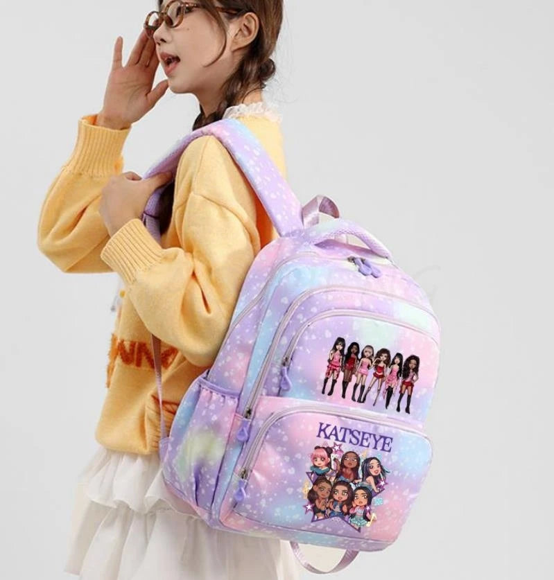 Mochila Katseye para mujer, 3 unidades/juego, mochila escolar para estudiantes, mochila de viaje al aire libre de gran capacidad, mochila escolar para estudiantes con dibujos animados