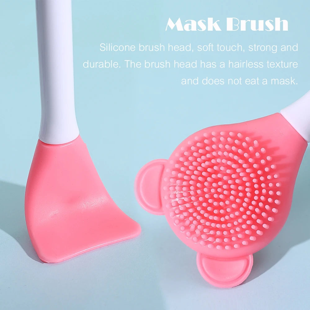 Cepillo para mascarilla Facial de doble cabezal, aplicador de silicona, cuchara, espátula, palo agitador, cuidado de limpieza Facial de la piel, herramientas de maquillaje para el hogar