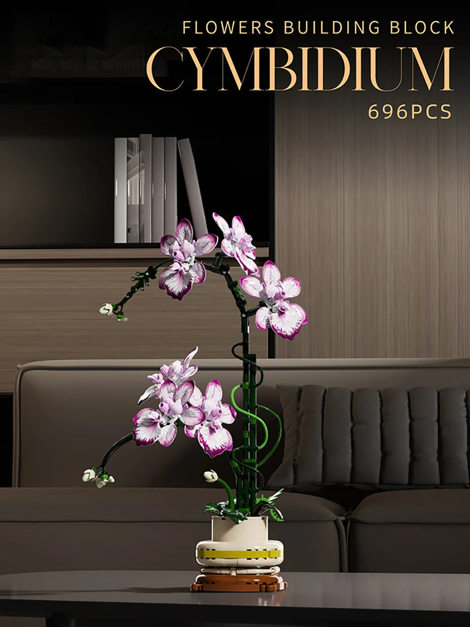 Orquídea creativa Cymbidium flores eternas planta en maceta bloques de construcción simulación Phalaenopsis DIY ladrillos juguetes regalo de San Valentín