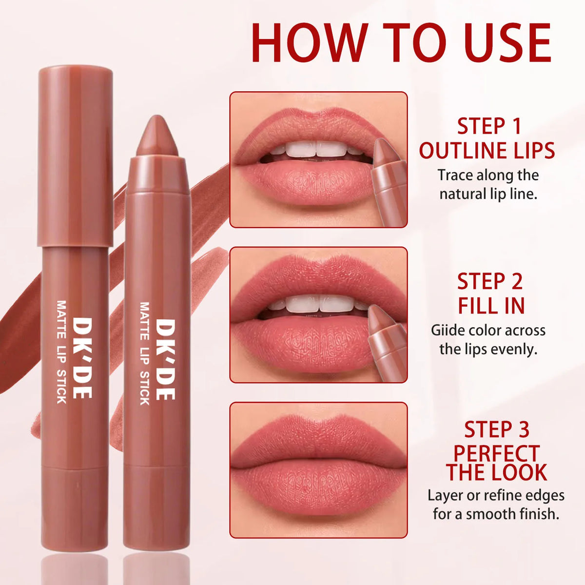 Set de Lápices Labiales de 3 Colores, Color Duradero, Resistente a la Transferencia, Apto para Todos los Estilos de Maquillaje