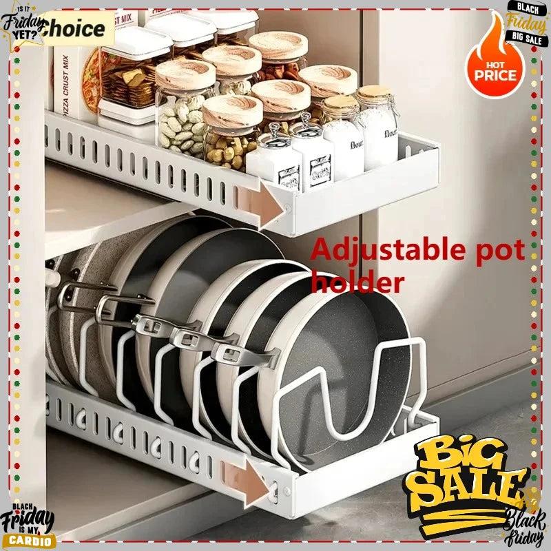 Organizador Multifuncional de Cocina Extraíble para Ollas/Sartenes, Soporte Deslizante para Tapas, Estante para Especias y Escurridor de Platos, Organizador de Cajones