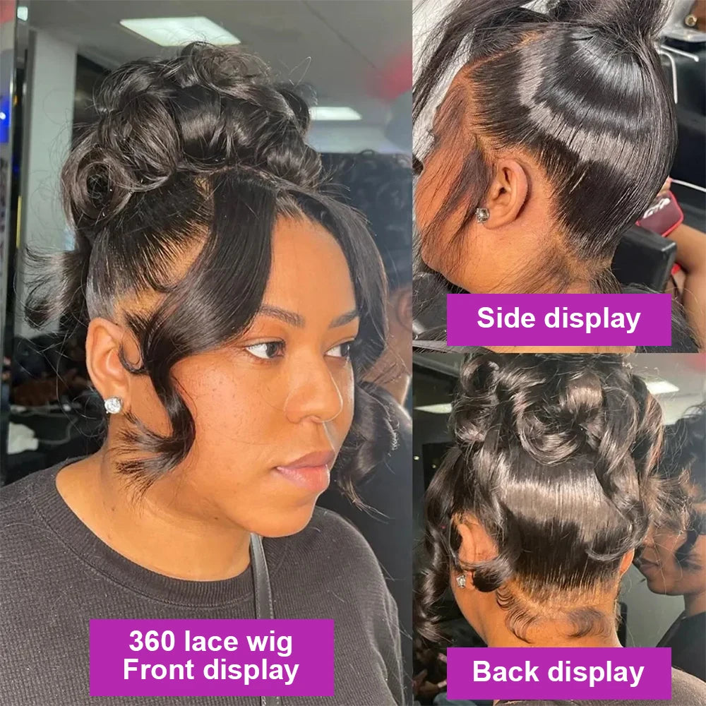 Peluca de Cabello Humano con Encaje Completo 360, Pre-Desplumada, Ondas Suaves, Peluca Frontal HD 13x6, Cabello Brasileño para Mujeres Negras, Densidad 250
