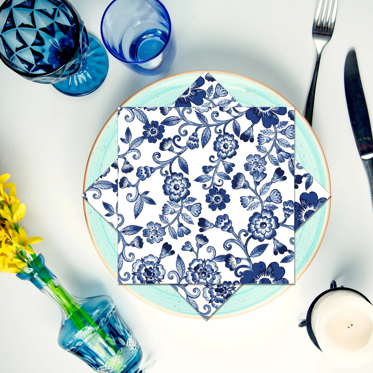 Platos de papel de porcelana azul y blanca, servilletas, vajilla para decoración de cumpleaños, decoración de bodas, decoración de mesa, suministros para fiestas
