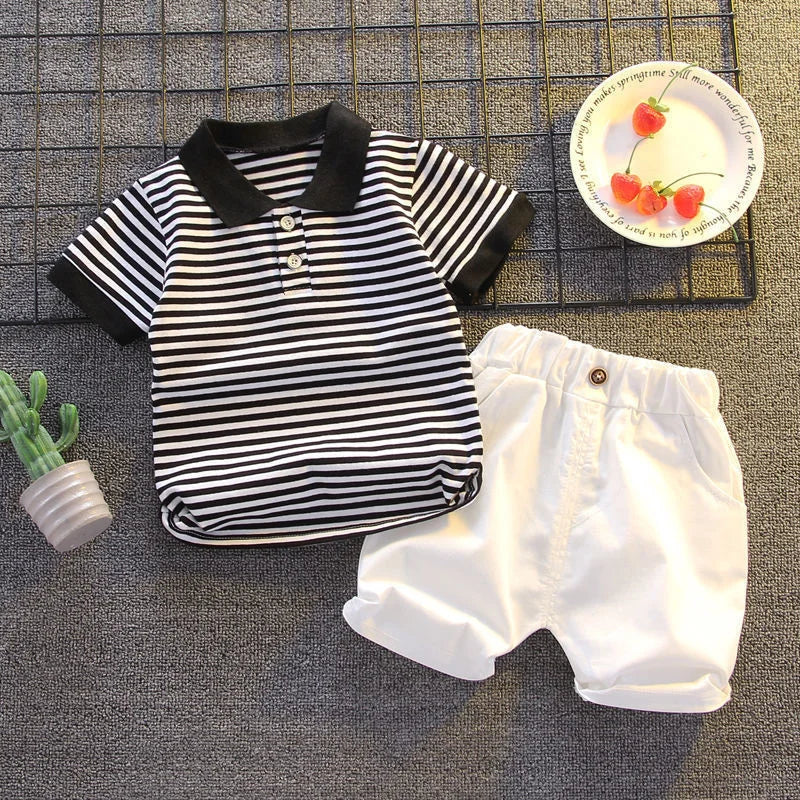 Conjuntos de rayas para niños y niñas, Tops de manga corta y pantalones cortos, 2 uds., trajes de ropa para niños, trajes informales de moda de 1 a 5 años
