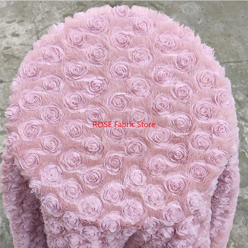 Placa 3D, tela de pelo de conejo de terciopelo fotovoltaico bordada con flores rosas para mantas, suéteres, ropa de cama, tela de costura DIY hecha a mano