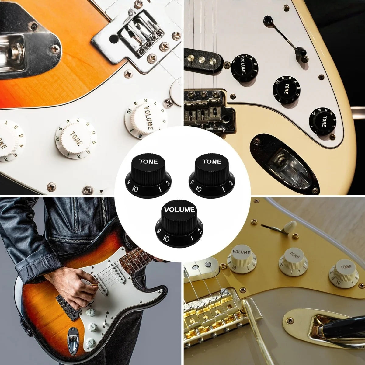 Miwayer 3 unids/set perillas de guitarra de plástico/2T1V perillas de Control de tono de volumen tapas de sombrero de copa/para piezas de guitarra eléctrica ST SQ