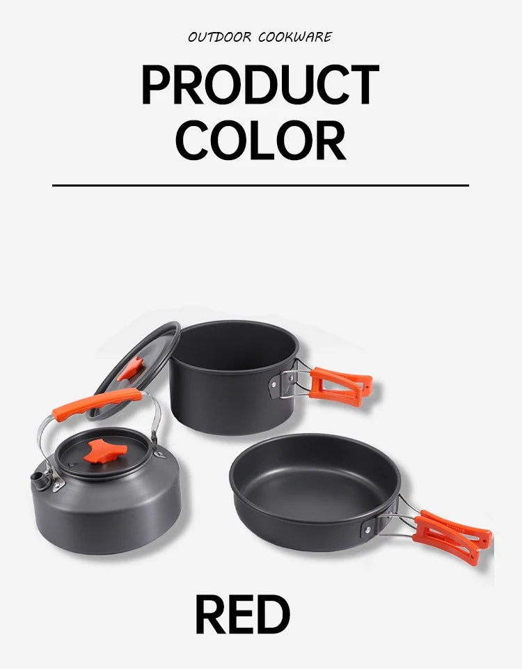 Juego de Cocina para Acampar, Juego de Utensilios de Cocina para Exteriores, Utensilios de Cocina Portátiles de Aluminio, Ollas, Tazones, Hervidores, Equipo para Picnic y Senderismo