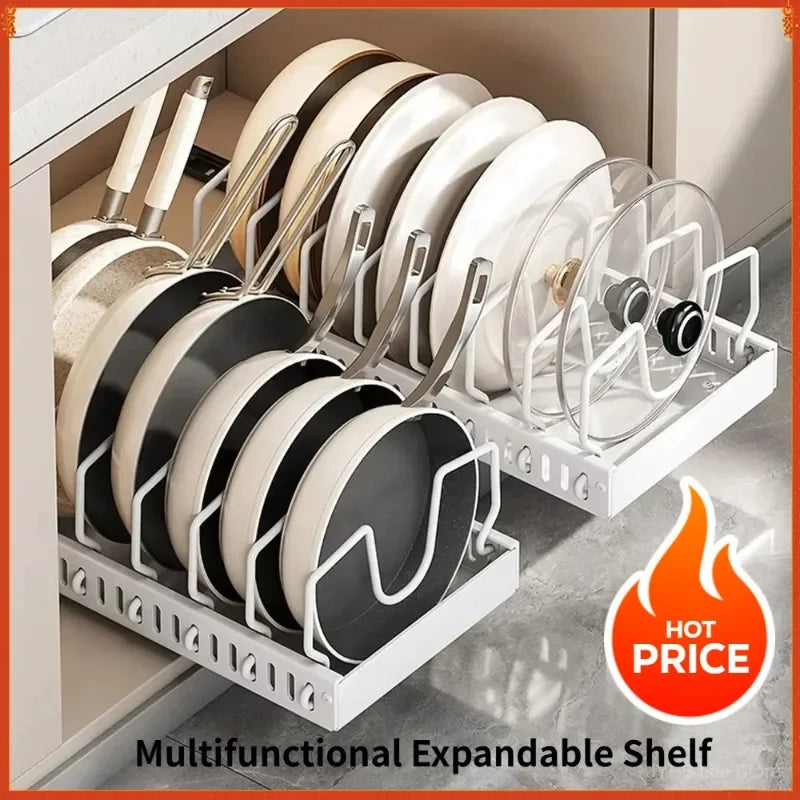 Organizador Multifuncional de Cocina Extraíble para Ollas/Sartenes, Soporte Deslizante para Tapas, Estante para Especias y Escurridor de Platos, Organizador de Cajones