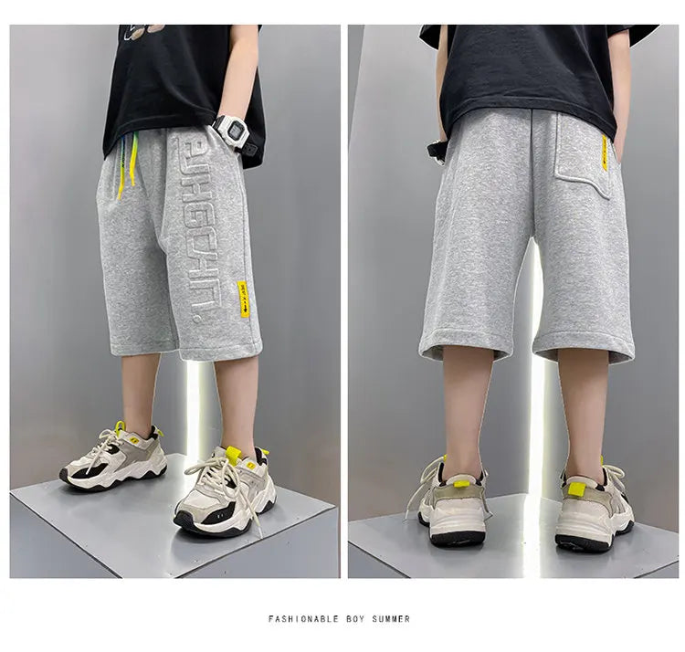 Pantalones cortos deportivos de algodón para niños, hasta la rodilla pantalón de chándal, talla 5, 6, 7, 8, 10, 12, 13, 14 años, gran oferta, Verano