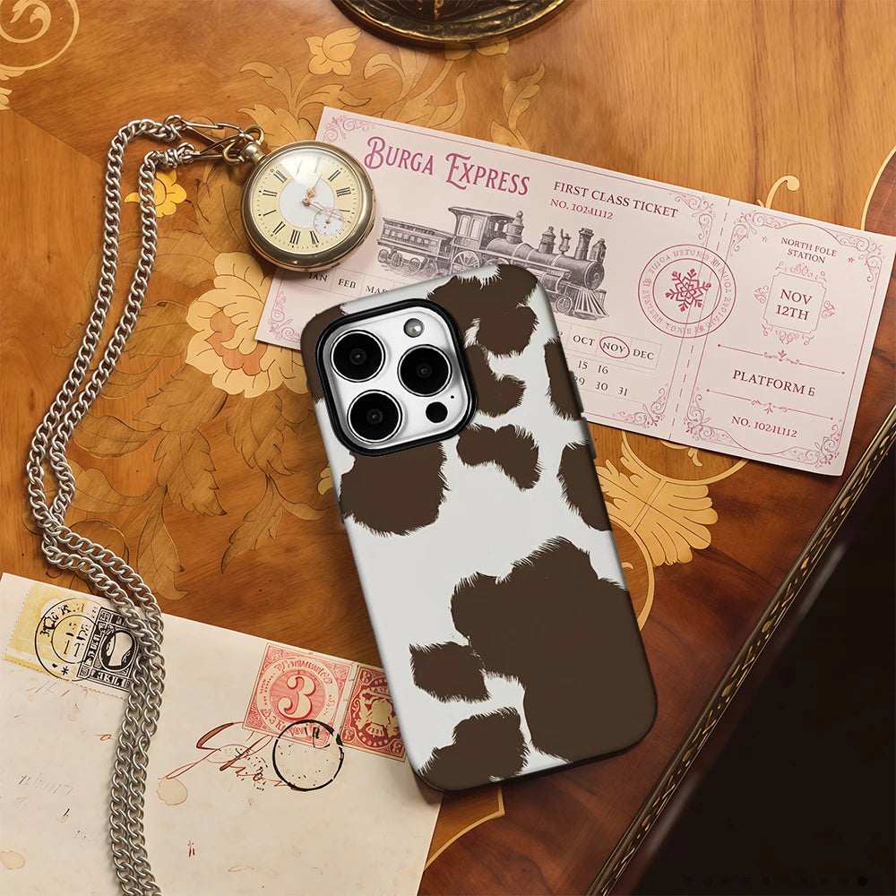 Funda de teléfono con patrón de vaca para IPhone 16 15 14 13 12 11 X XS XR XSMAX 7 8 Pro Max Plus contraportada de doble capa