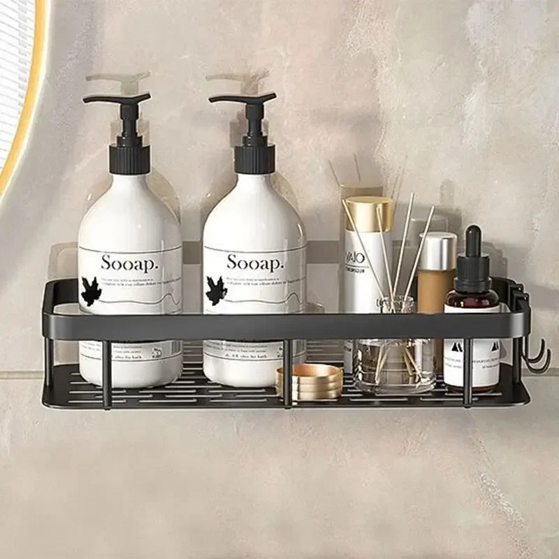 Estante de almacenamiento para baño, estantería esquinera de montaje en pared sin taladro, soporte para ducha