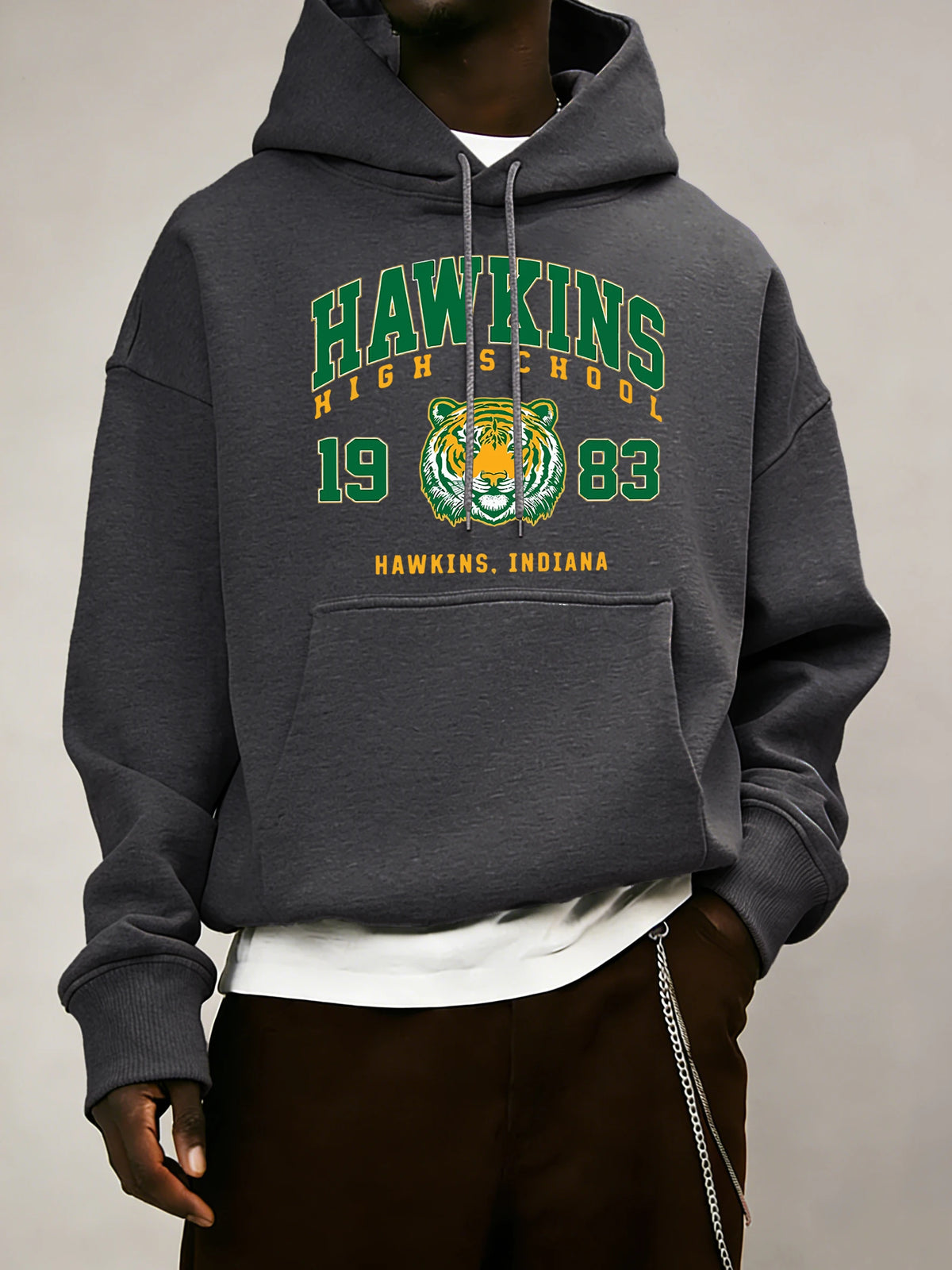Hawkins High School 1983 estampado hombres Sudadera con capucha otoño bolsillo ropa deportiva suelta polar jersey 14 colores Unisex Simple manga larga