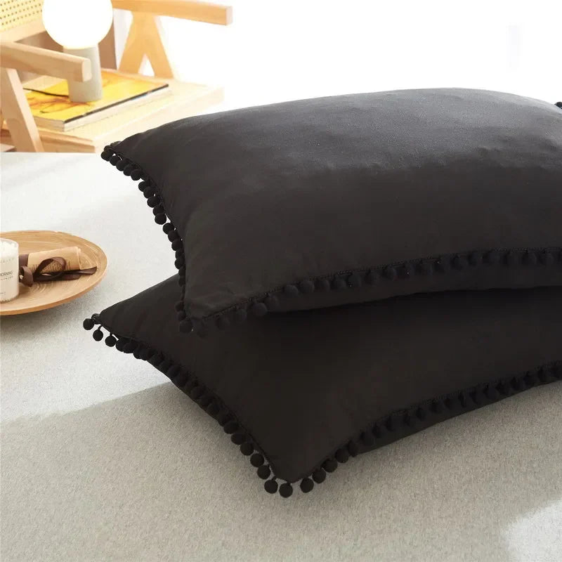 Funda de edredón suave y lavada, Juego de 3 piezas, funda de almohada, juego de ropa de cama para Twin, Full, Queen, King Size, decoración de pompones