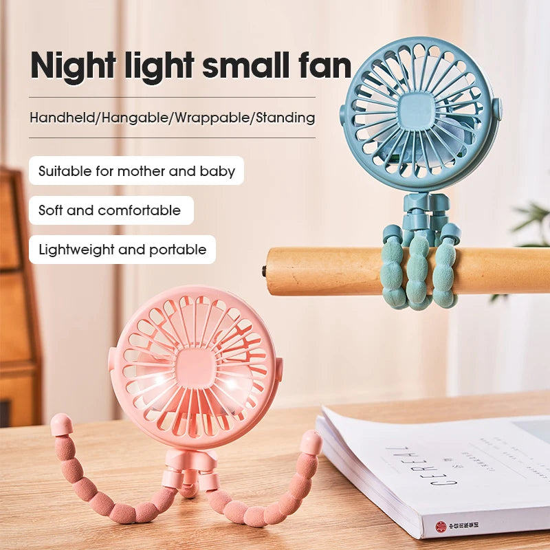 Ventilador Portátil para Cochecito de Bebé HOMEFISH, Ventilador Mini Oscilante con Clip, Funciona con Batería USB, con Trípode Flexible para Cochecito y Asiento de Auto