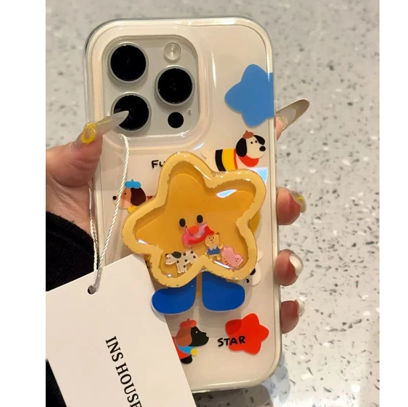 Para iPhone 17 Pro Max 16E 16 14 Plus 15 Pro Max 13 Mini 12 11 soporte Tok de agarre sacible de dibujos animados funda dura de acrílico blanco para teléfono