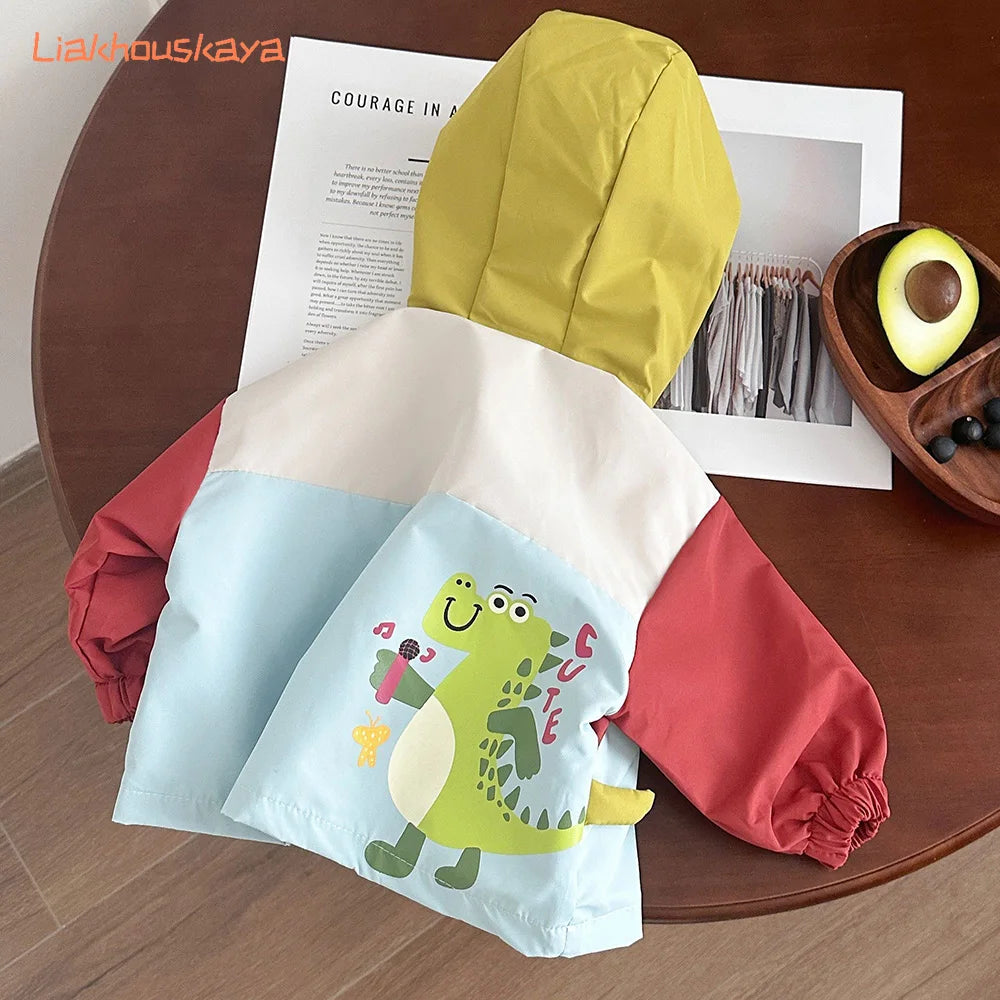 Nueva Chaqueta Cortavientos de Dinosaurio para Niños Primavera 2026, Estilo Coreano, Abrigo con Capucha para Bebés y Niños Pequeños, Ropa Exterior de Manga Larga