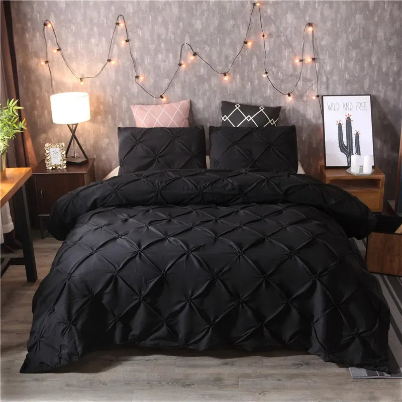 Juego de funda nórdica negra con pliegues pellizcos, ropa de cama de poliéster tamaño King, juegos de cama de lujo para uso doméstico y hotel (sin relleno ni sábana), 2/3 Uds.