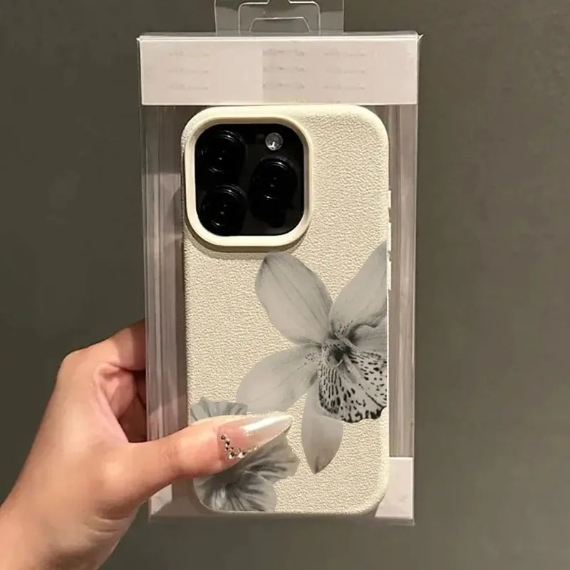 Funda de Teléfono con Patrón Floral en Blanco y Negro para iPhone 16 17 15 14 Pro Max 12 11 13 Plus 17 Air, Funda Protectora Suave con Patrón Lichee