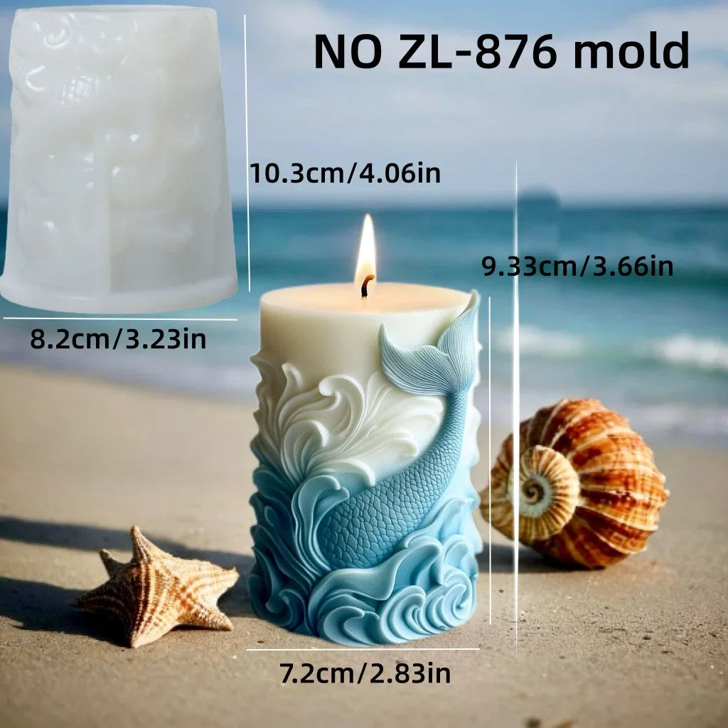 DIY estilo océano vela cilíndrica en relieve molde de silicona estrella de mar concha molde de resina cilíndrica ondas vieira moldes de yeso coral