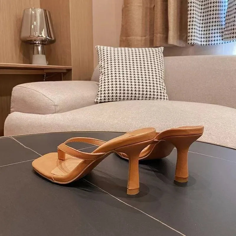 Sandalias De tacón a la moda para Mujer, zapatillas nobles con tacones y piernas delgados, Sandalias con punta cuadrada para verano, Sandalias De Mujer