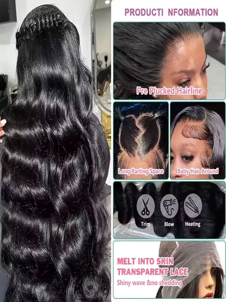 Pelucas de cabello humano ondulado de 40 y 42 pulgadas, peluca de cabello humano con frente de encaje HD 13x6 de 250% de densidad, peluca con cierre de encaje sin brillo 5x5 prearrancada