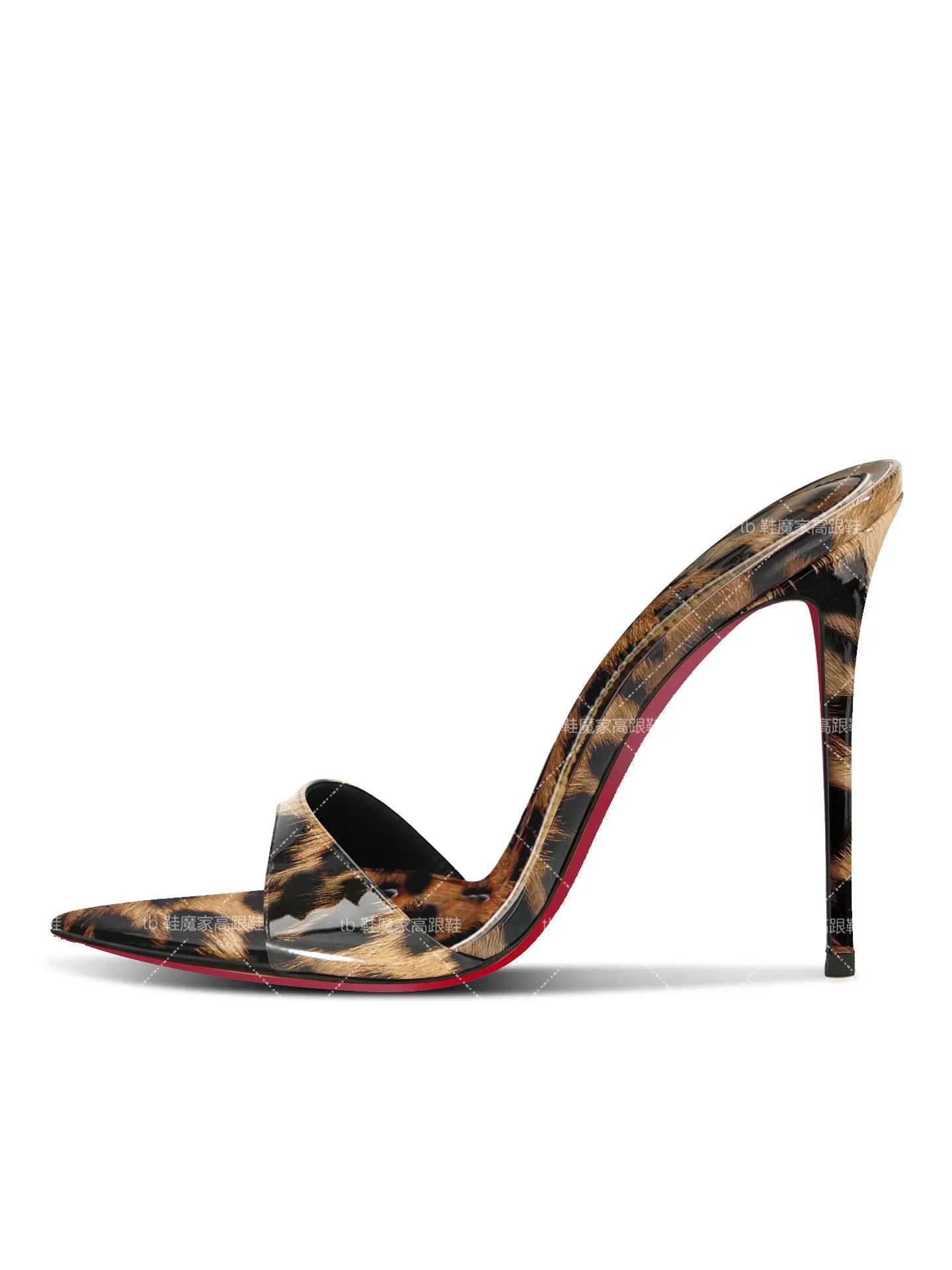 Yuejinlong 2026 New Leopard Print Pointed Toe Stiletto Mules Sexy High Heels Open Toe Elegant Slide Sandals Ladies Shoes