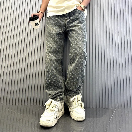 Pantalones vaqueros Hip Hop de pierna ancha Y2K con bordado Retro — Ropa de calle para hombre