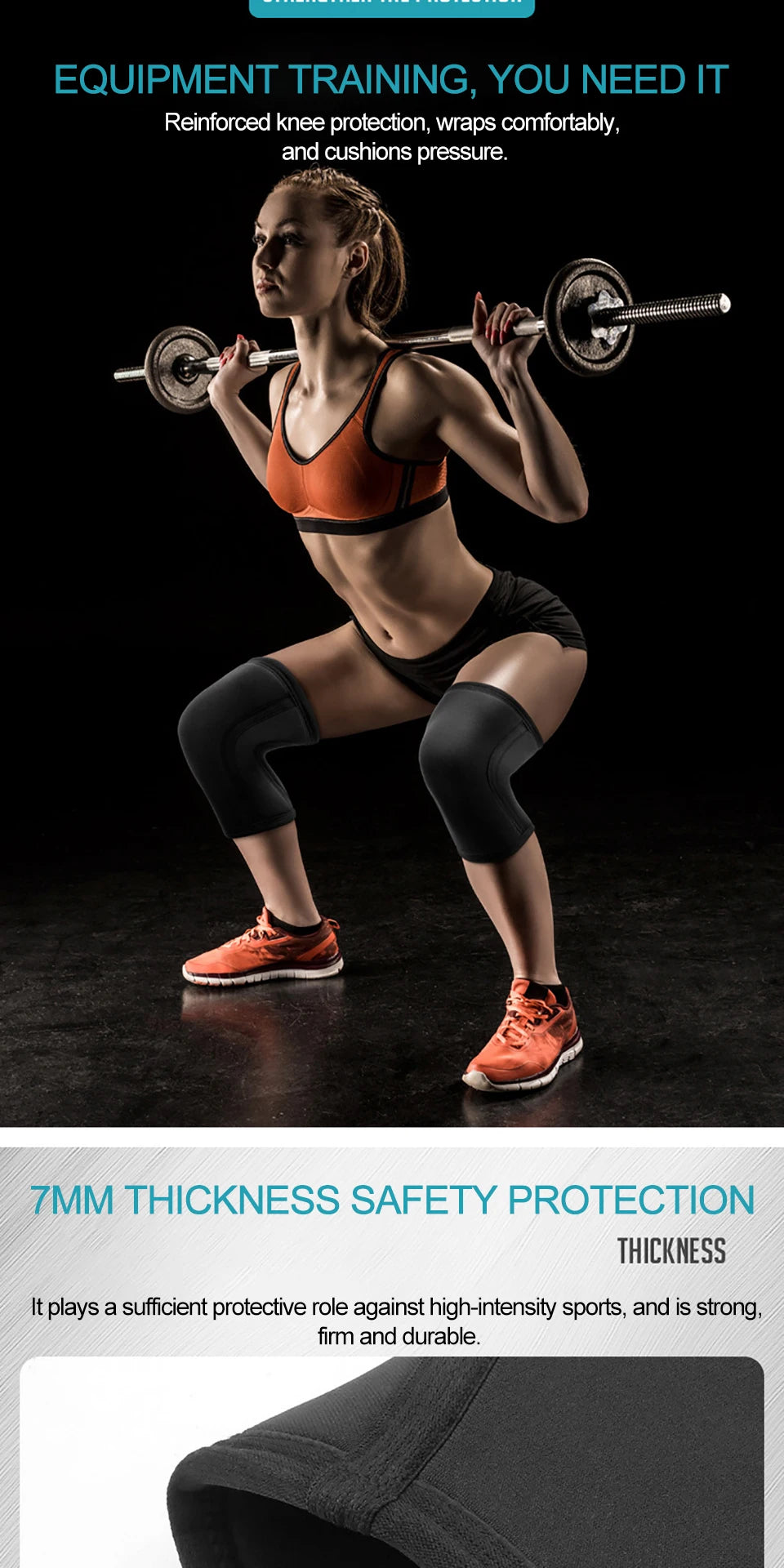AOLIKES 1 par de rodilleras deportivas de neopreno de 7mm, rodilleras de compresión para levantamiento de pesas, rodilleras de entrenamiento para Crossfit presurizadas, soporte para mujeres y hombres