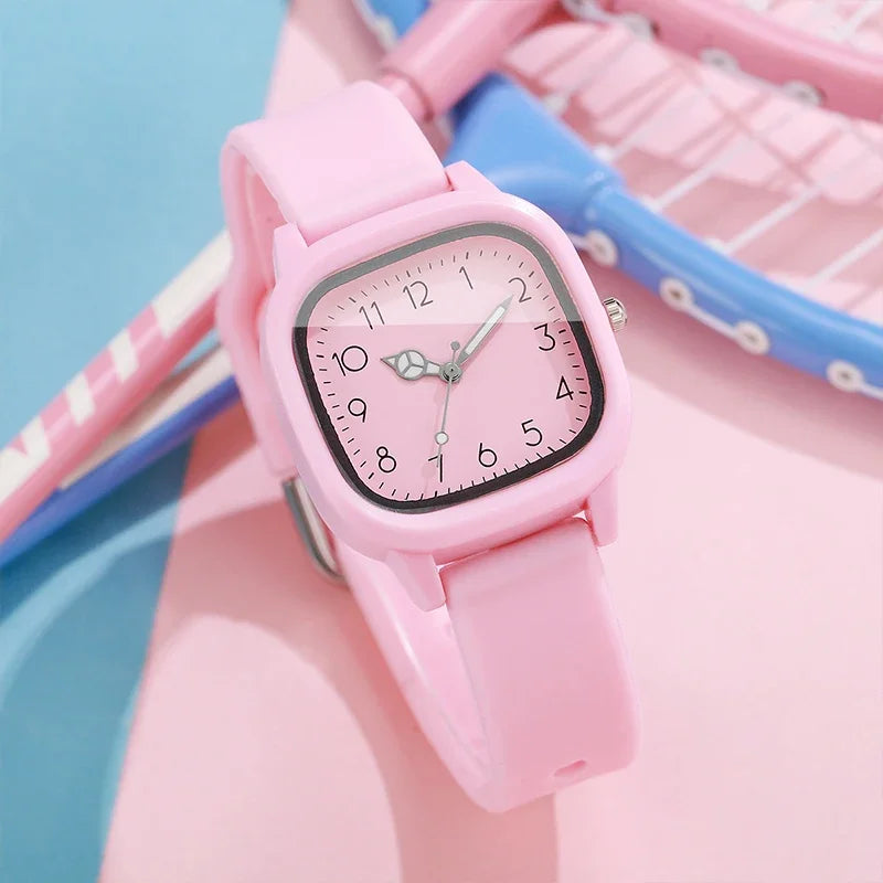 Relojes de Mujer con banda de silicona de Color caramelo a la moda, Reloj de pulsera de cuarzo con esfera cuadrada para Mujer, Reloj para niñas