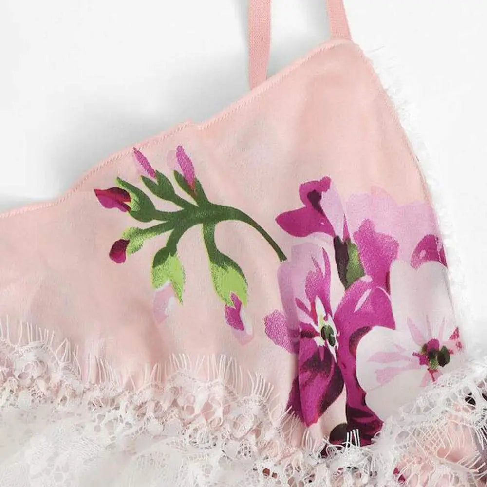 Conjunto de lencería sexy de encaje para mujer, camisola con estampado floral y correa de encaje, ropa de dormir sexy para mayor comodidad y seducción, 2 uds.