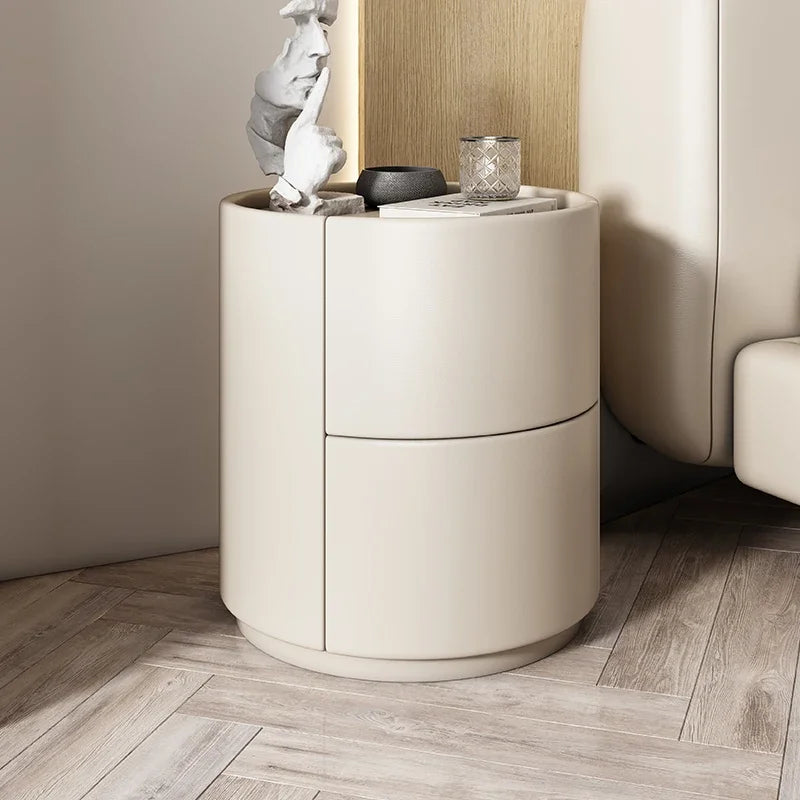 Gabinete lateral para sofá de sala de estar, mesita de noche redonda creativa de madera maciza, nuevo gabinete de almacenamiento para dormitorio pequeño y moderno y sencillo