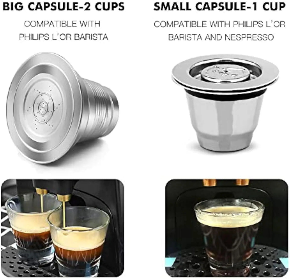 Cápsulas de café reutilizables de acero inoxidable compatibles con cápsulas de café recargables L'OR Barista LM8012 Metal L'or Espresso Pods