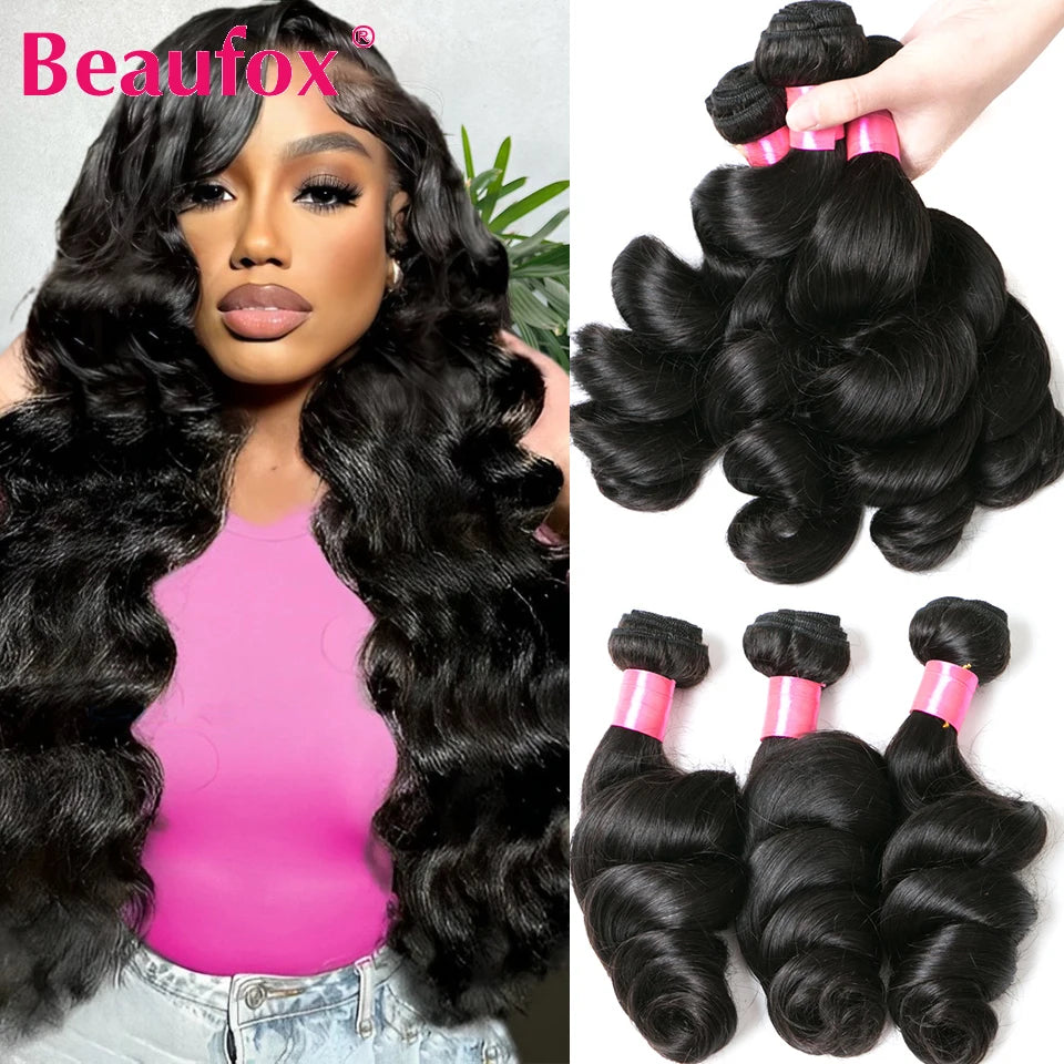   Beaufox-extensiones de cabello humano ondulado suelto, extensiones de pelo ondulado peruano sin procesar, cabello humano ondulado suelto, 1/3/4 mechones, ofertas de trama